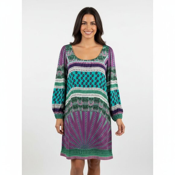 Hale Bob Women's Medium Silk Blend Colorful Boho Abstract Print Long Sleeve - Picture 1 of 15